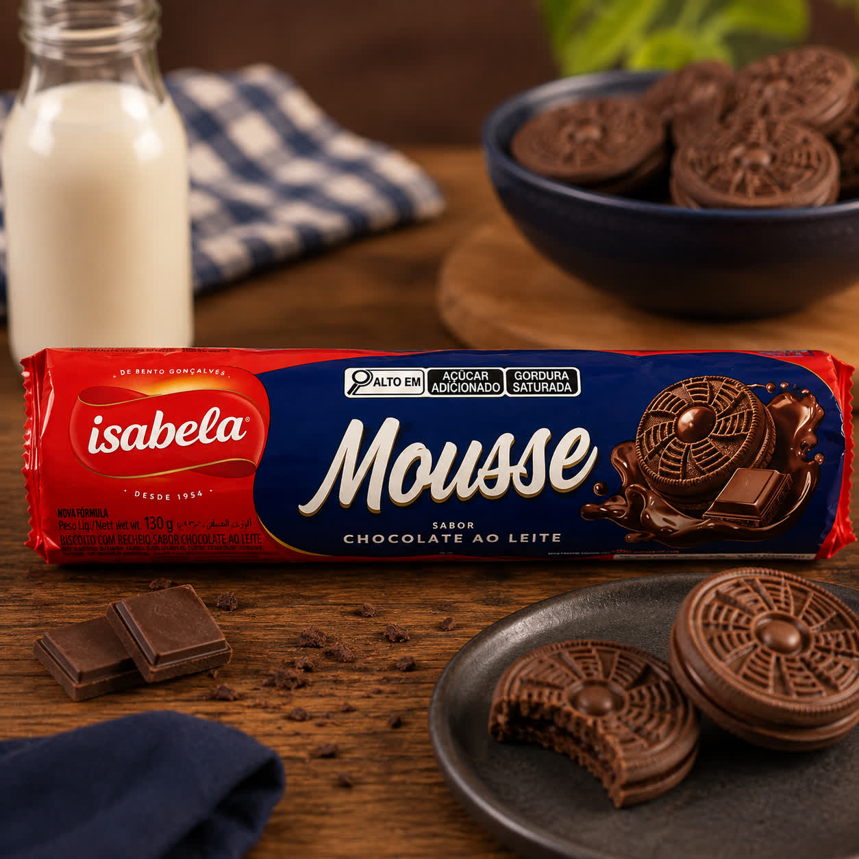 Galletas Mousse Rellenas de Chocolate con Leche, 130g