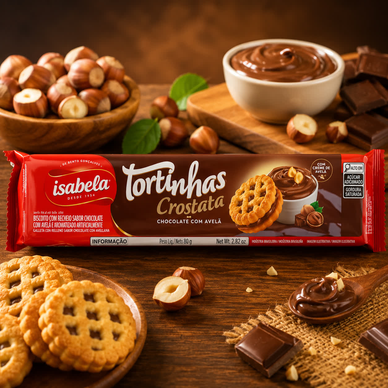 Galletas Tortitas Crostata de Chocolate con Crema de Avellana, 80g