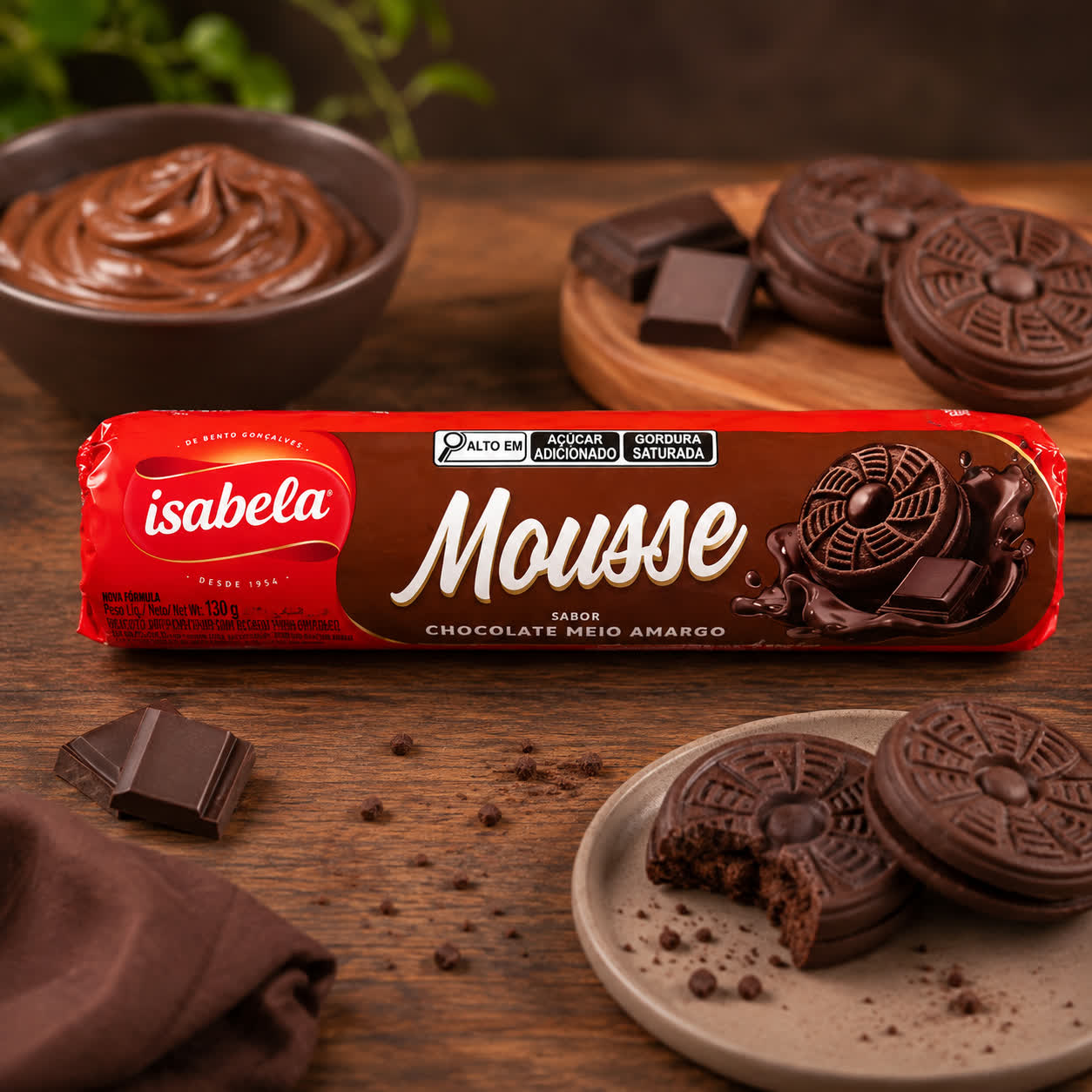Galletas Mousse Rellenas de Chocolate Semi Amargo, 130g