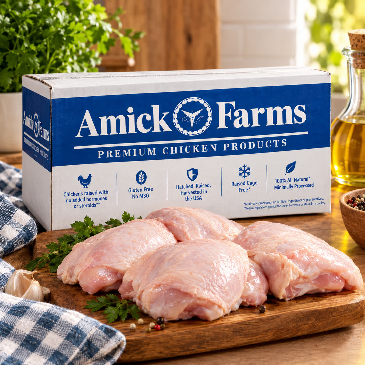 Caja de Cuarto de Pollo Amick Farms, 18kg