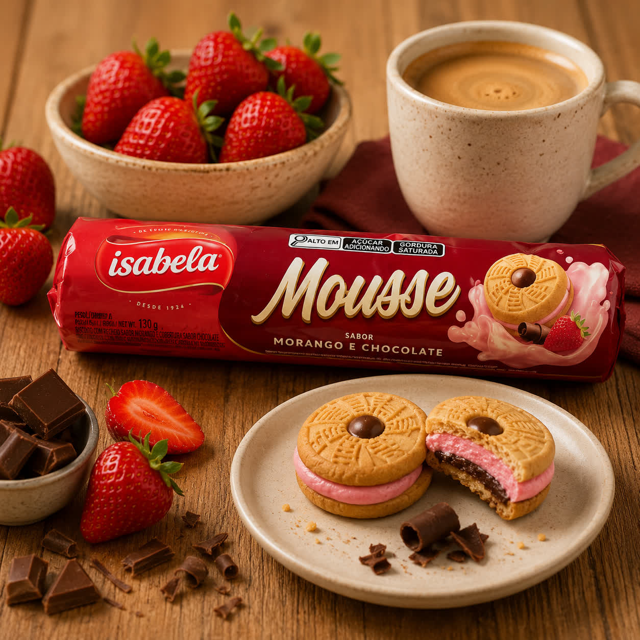 Galletas Mousse Rellenas de Fresa con Chocolate, 130g