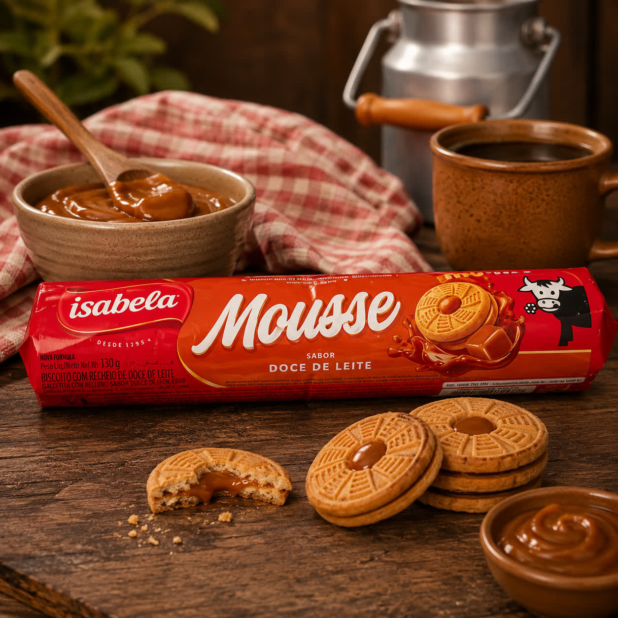 Galletas Mousse Rellenas de Dulce de Leche, 130g