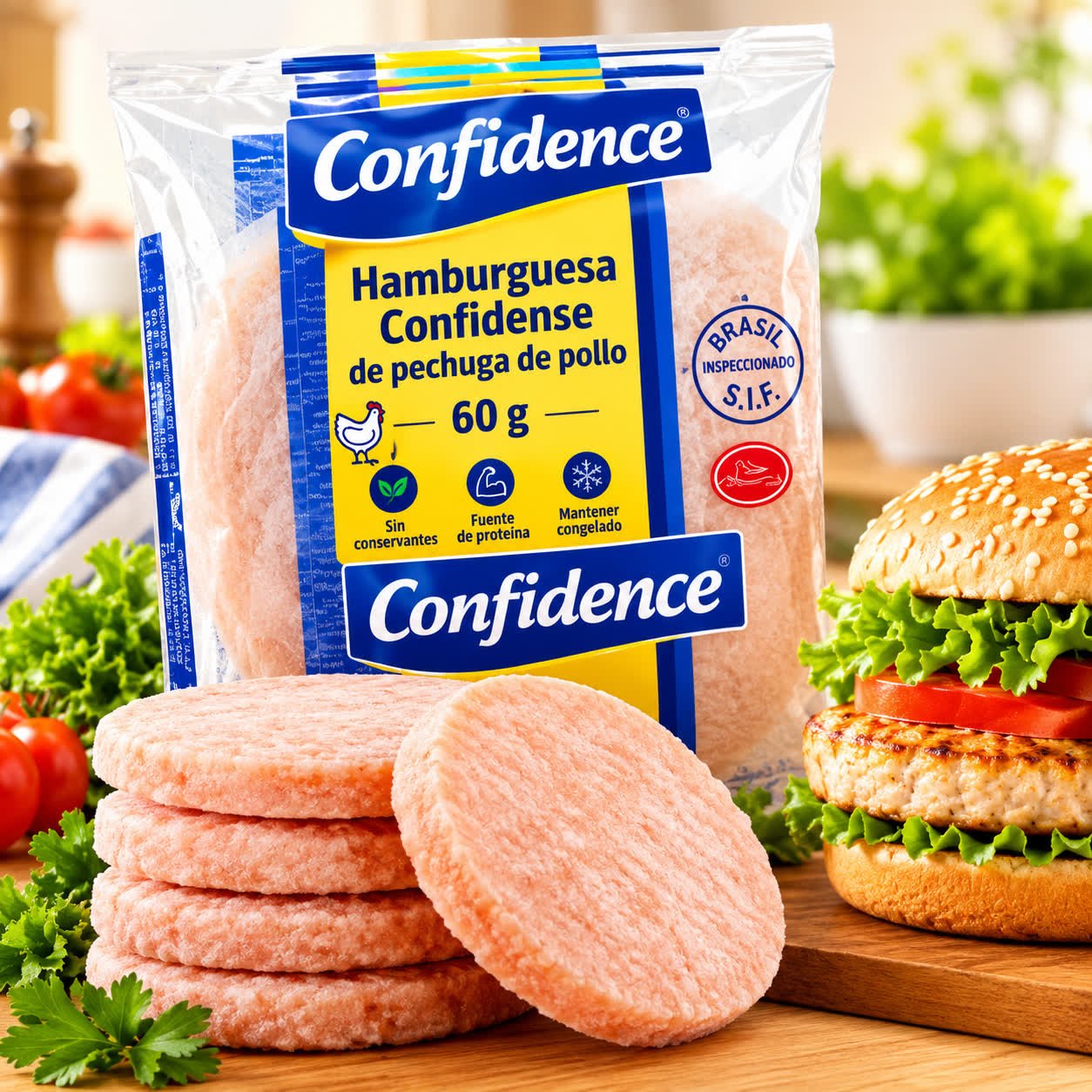 Hamburguesa de Pollo Confidence (2u x 60g), 120g